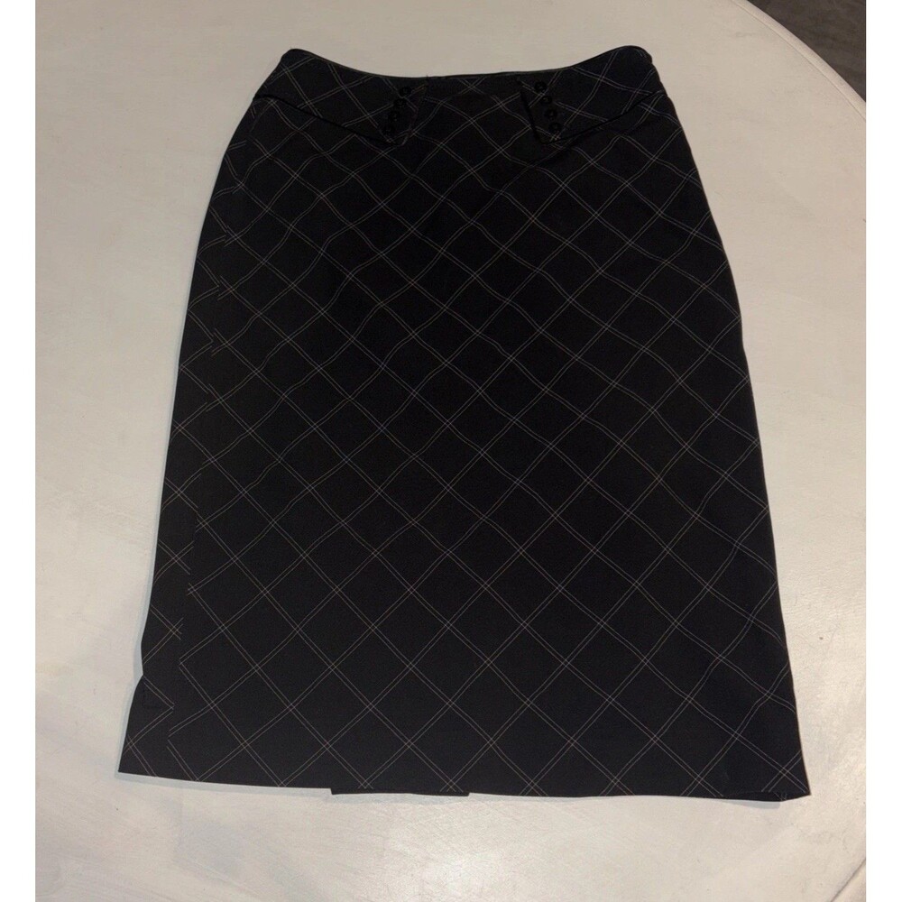 White House Black Market Black Plaid Pencil Skirt Size 00 Knee Length